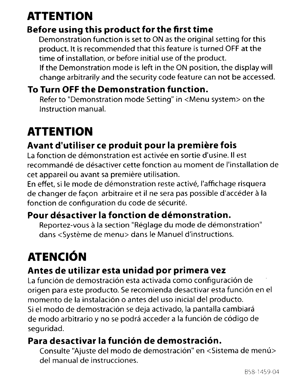 Attention, Atención | Kenwood KDC-MP408U User Manual | Page 29 / 32