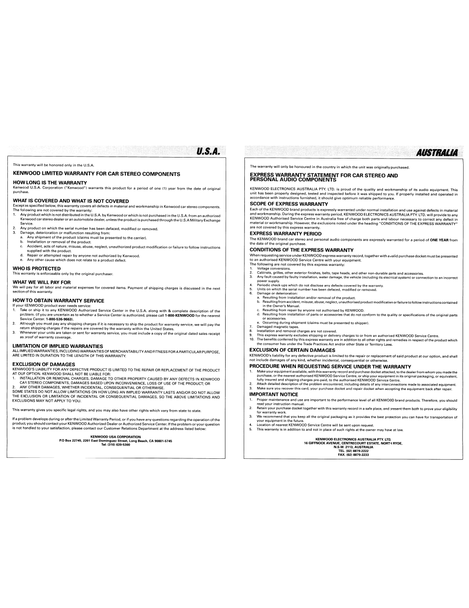 U.s.a. australia | Kenwood KDC-MP408U User Manual | Page 31 / 32