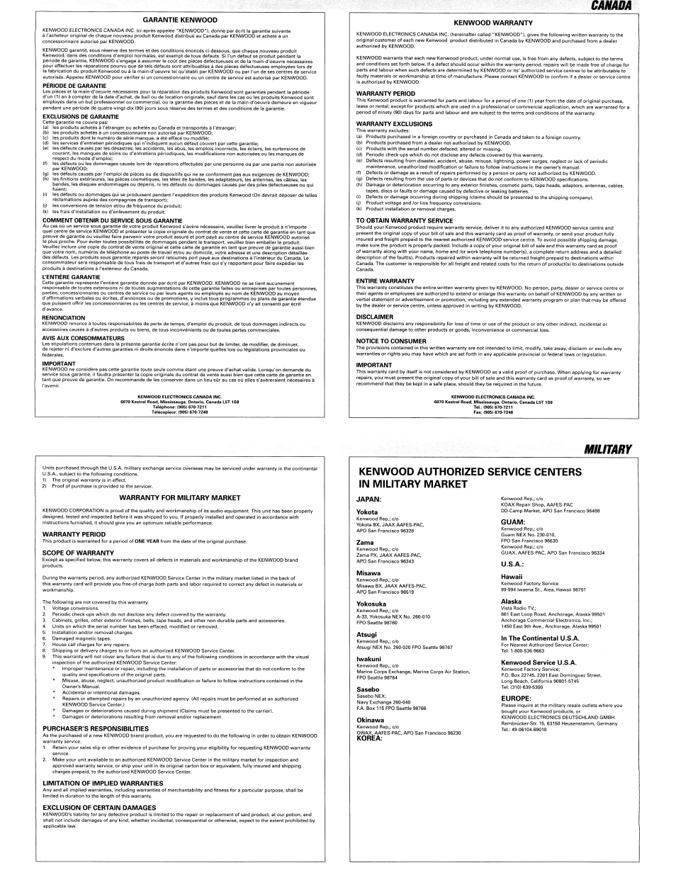 Military, Camada | Kenwood KDC-MP408U User Manual | Page 32 / 32