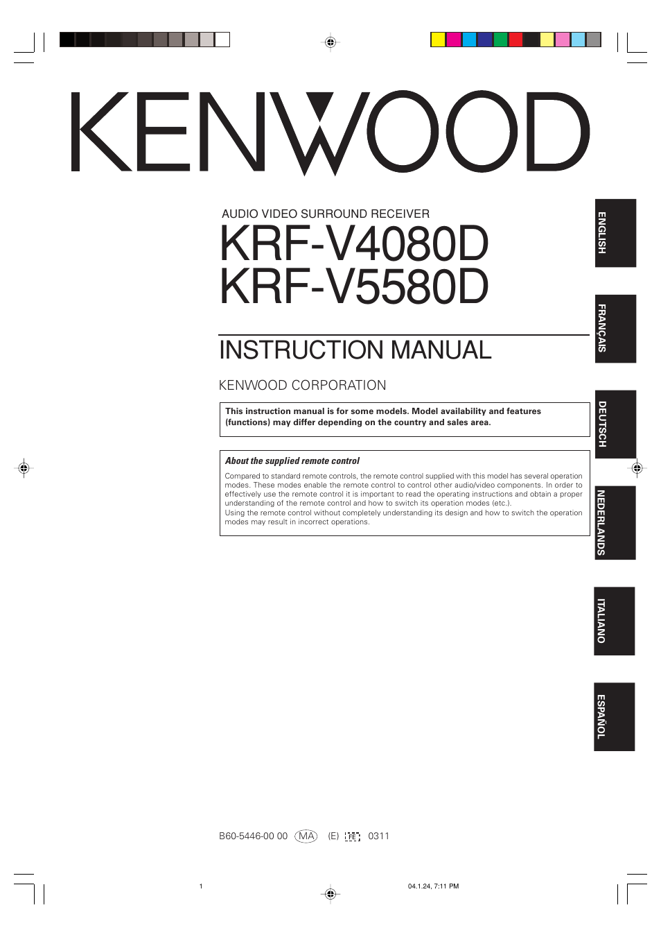 Kenwood KRF-V4080D User Manual | 36 pages