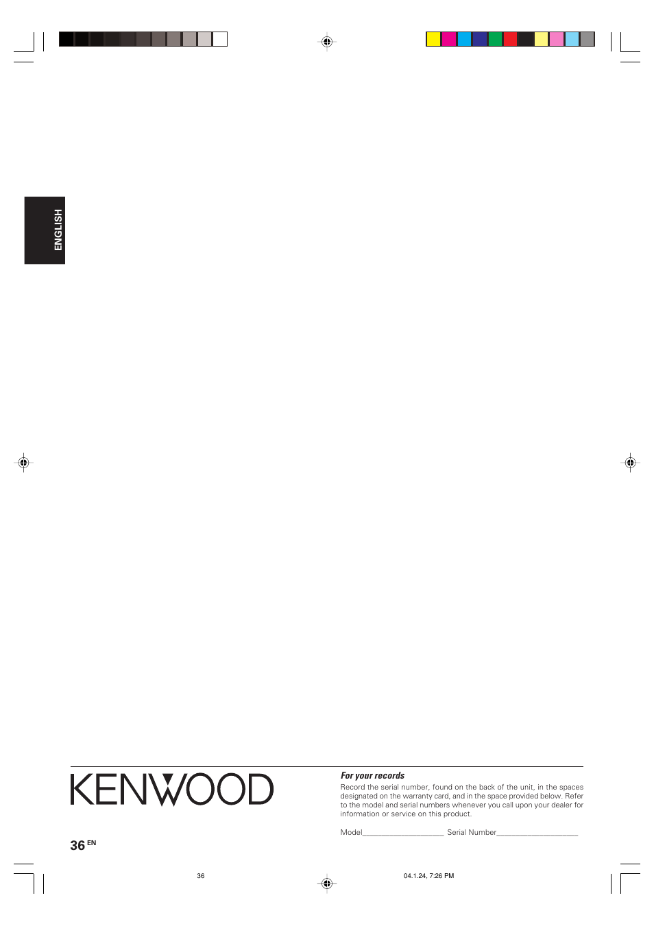 Kenwood KRF-V4080D User Manual | Page 36 / 36
