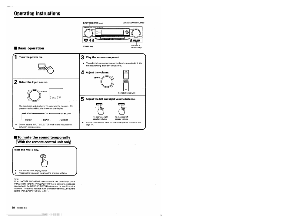 Operating instructions, Press the mute key | Kenwood KC-993 User Manual | Page 10 / 24