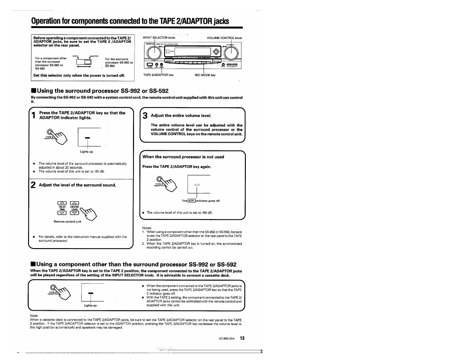 2 adjust the level of the surround sound, 3 adjust the entire volume level | Kenwood KC-993 User Manual | Page 13 / 24