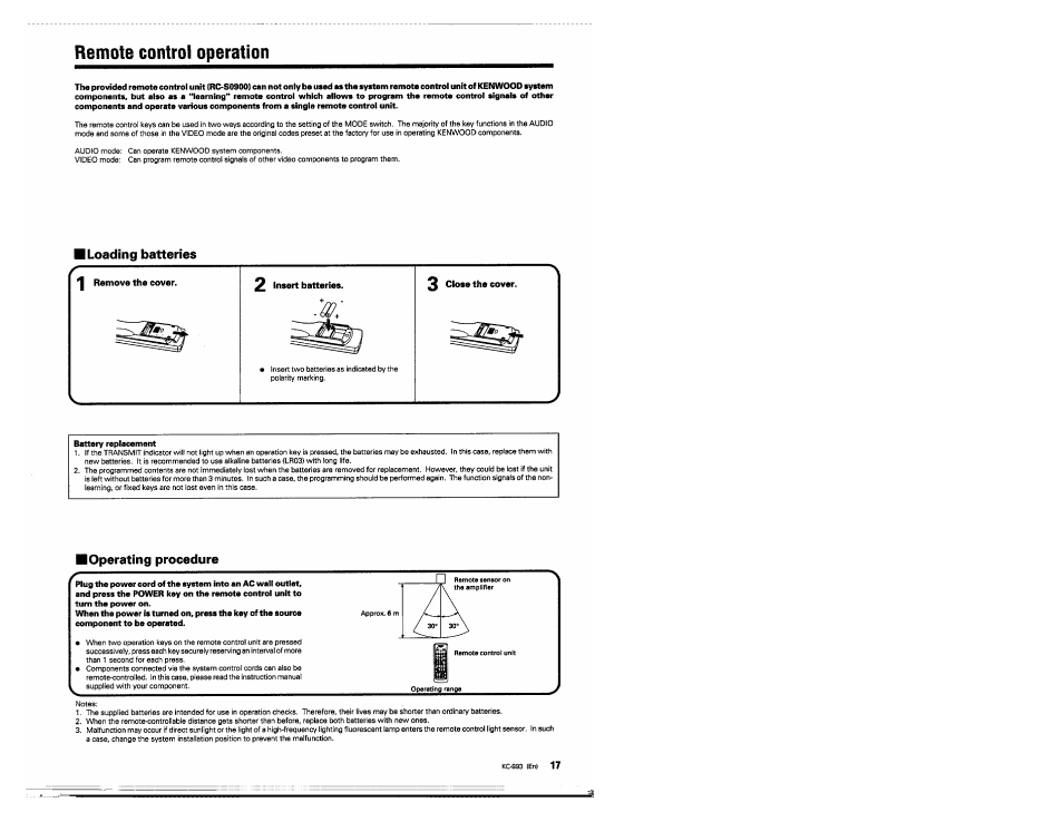 Remote control operation, System control operation | Kenwood KC-993 User Manual | Page 17 / 24