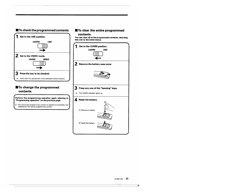 Set to the use position, 2 set to the video mode, 3 press the key to be checked | Mnie | Kenwood KC-993 User Manual | Page 21 / 24