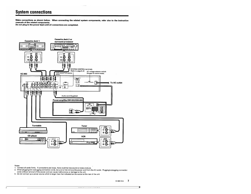 System connections | Kenwood KC-993 User Manual | Page 7 / 24