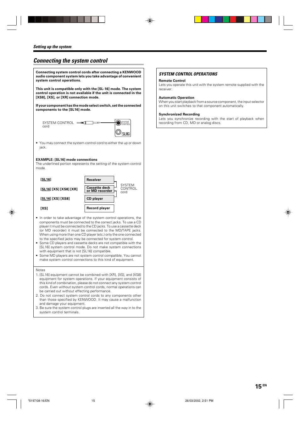 Connecting the system control | Kenwood KRF-V5060D User Manual | Page 15 / 36