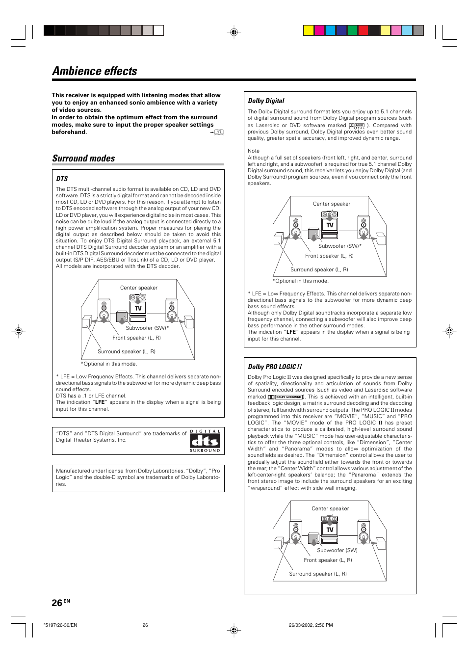 Ambience effects, Surround modes | Kenwood KRF-V5060D User Manual | Page 26 / 36