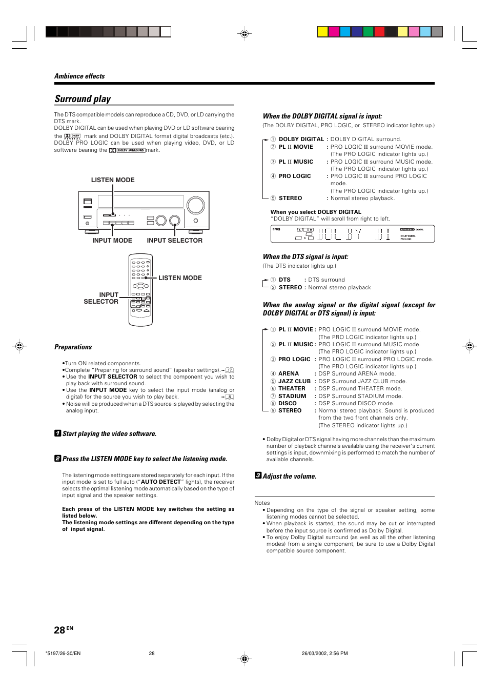 Surround play | Kenwood KRF-V5060D User Manual | Page 28 / 36