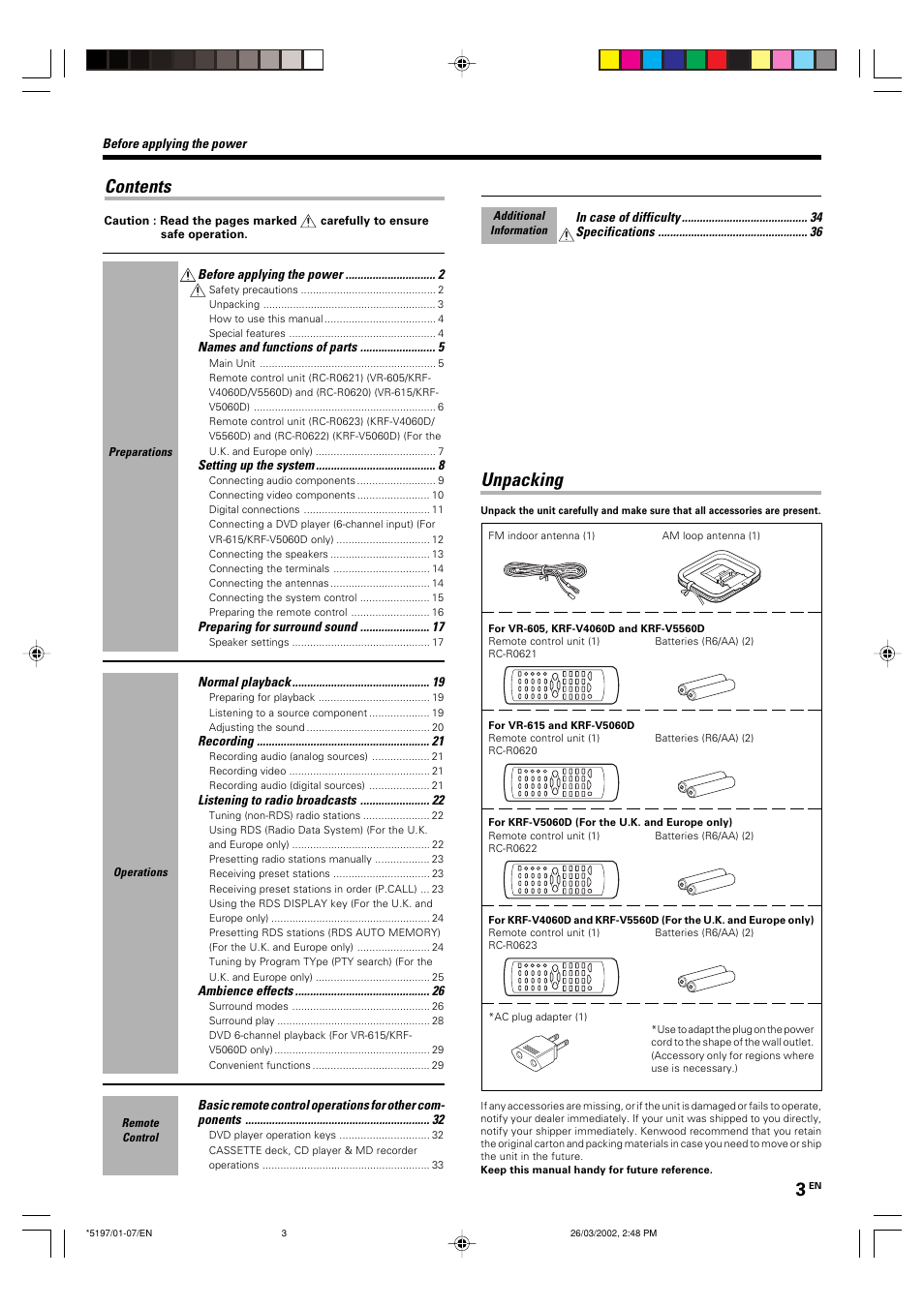 Kenwood KRF-V5060D User Manual | Page 3 / 36