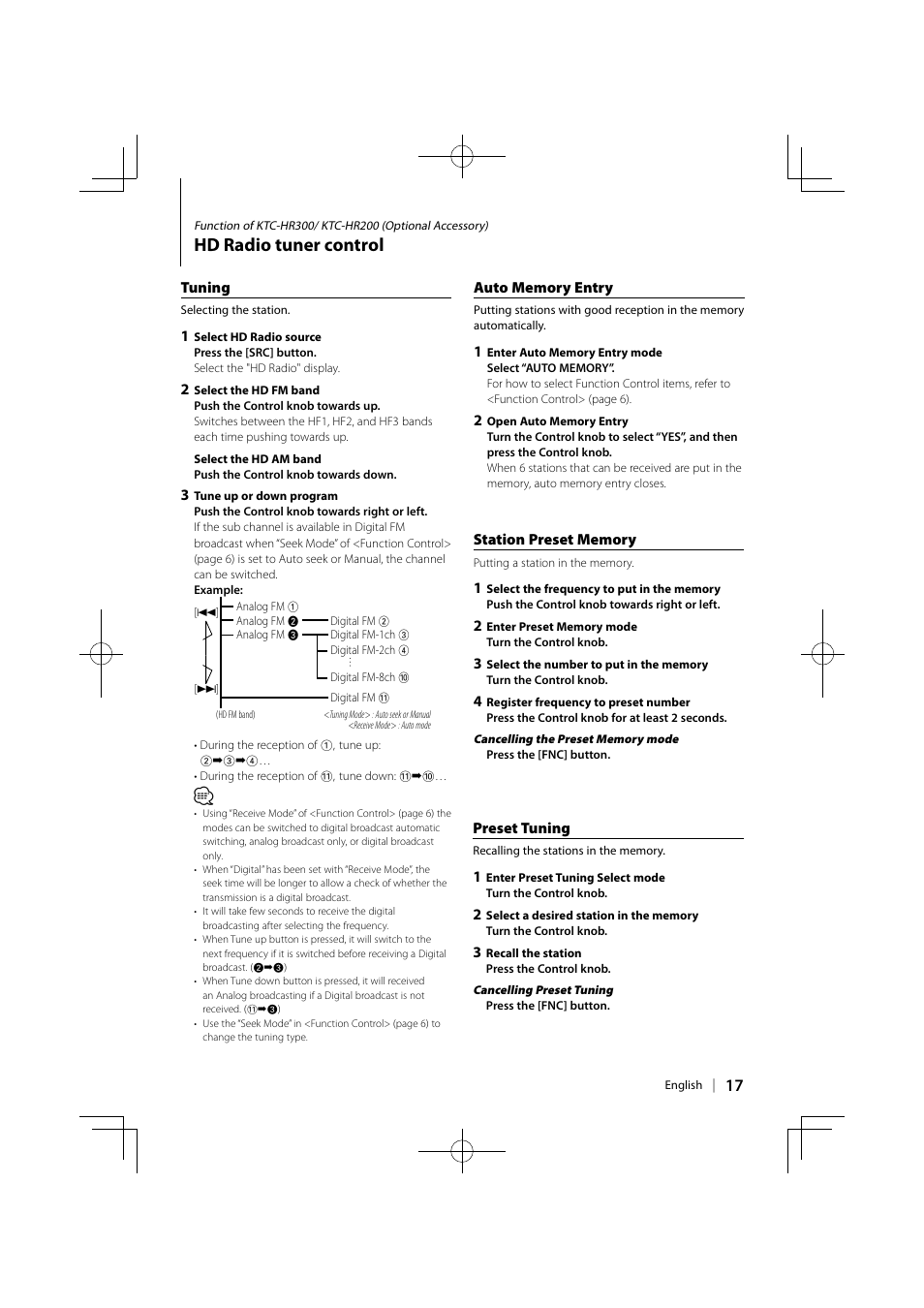 Hd radio tuner control | Kenwood KOS-A300 User Manual | Page 17 / 44