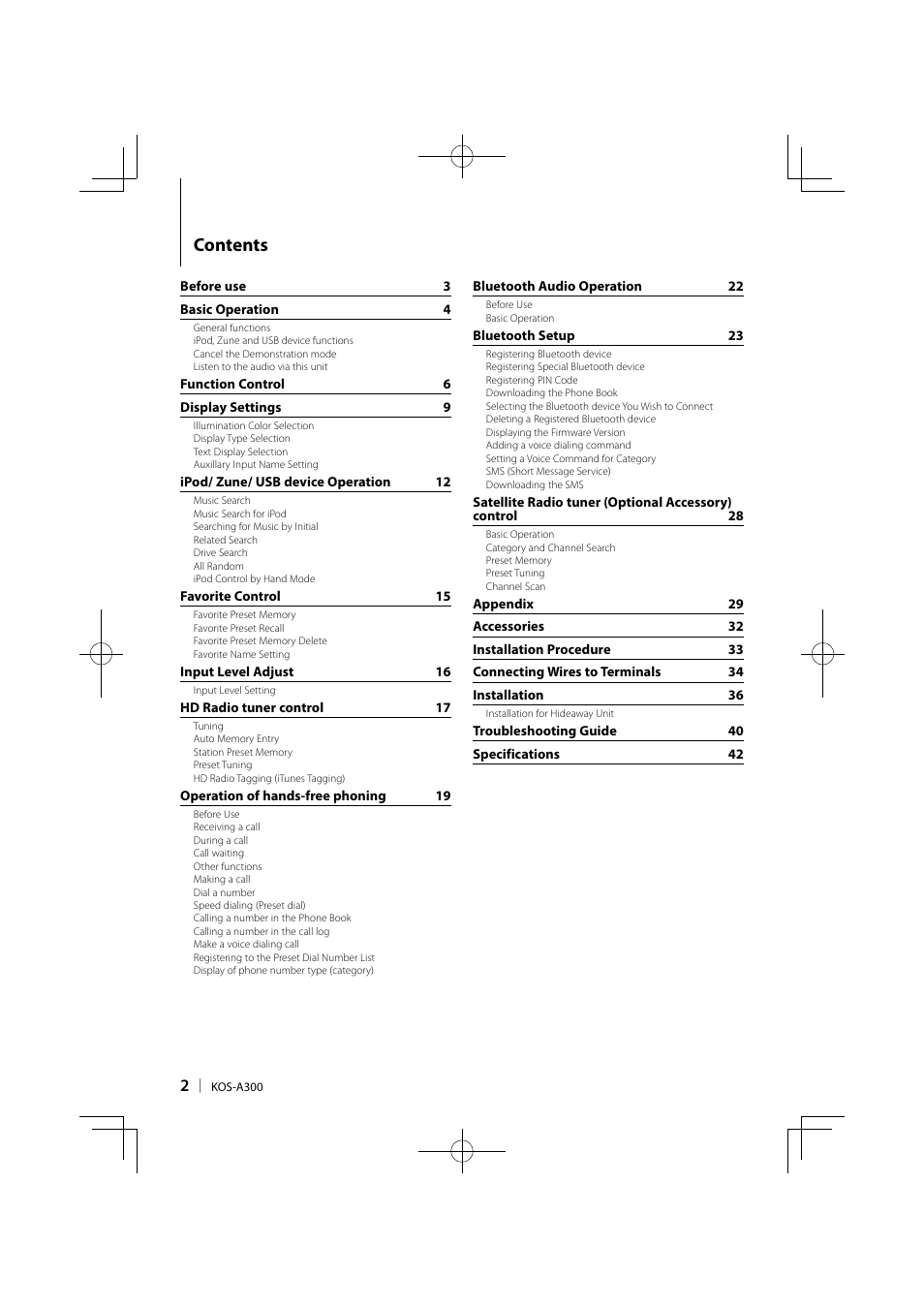 Kenwood KOS-A300 User Manual | Page 2 / 44