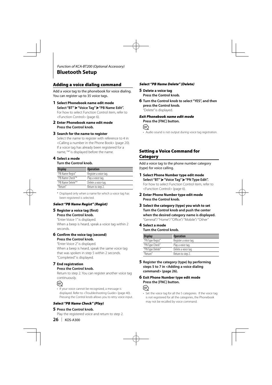 Bluetooth setup | Kenwood KOS-A300 User Manual | Page 26 / 44