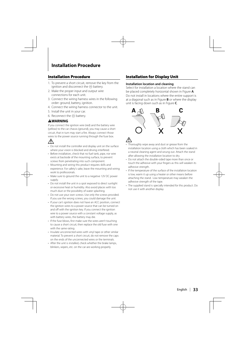 Ab c, Installation procedure | Kenwood KOS-A300 User Manual | Page 33 / 44