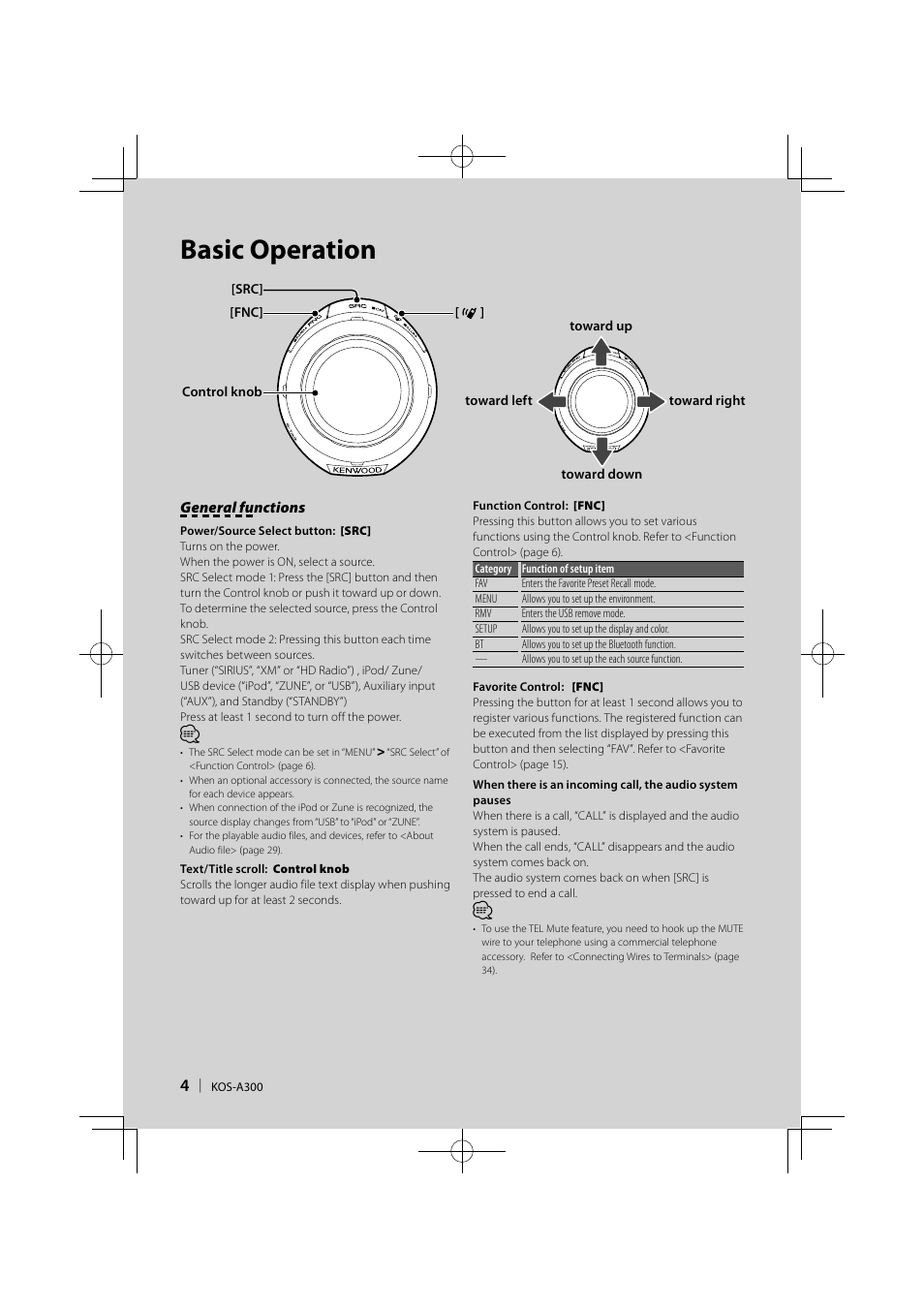 Basic operation | Kenwood KOS-A300 User Manual | Page 4 / 44