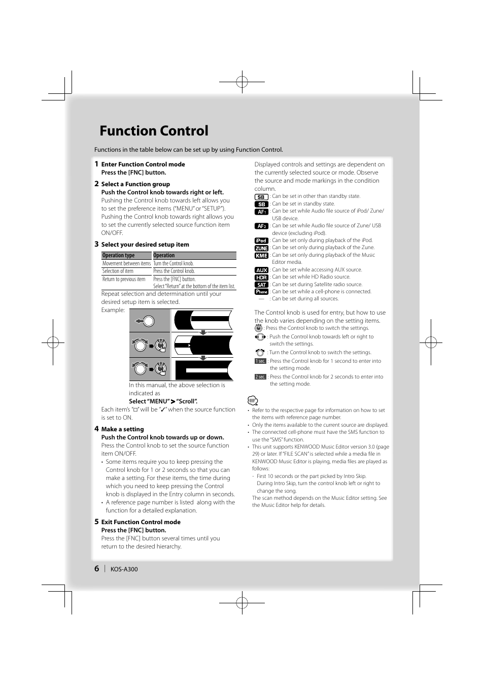 Function control | Kenwood KOS-A300 User Manual | Page 6 / 44