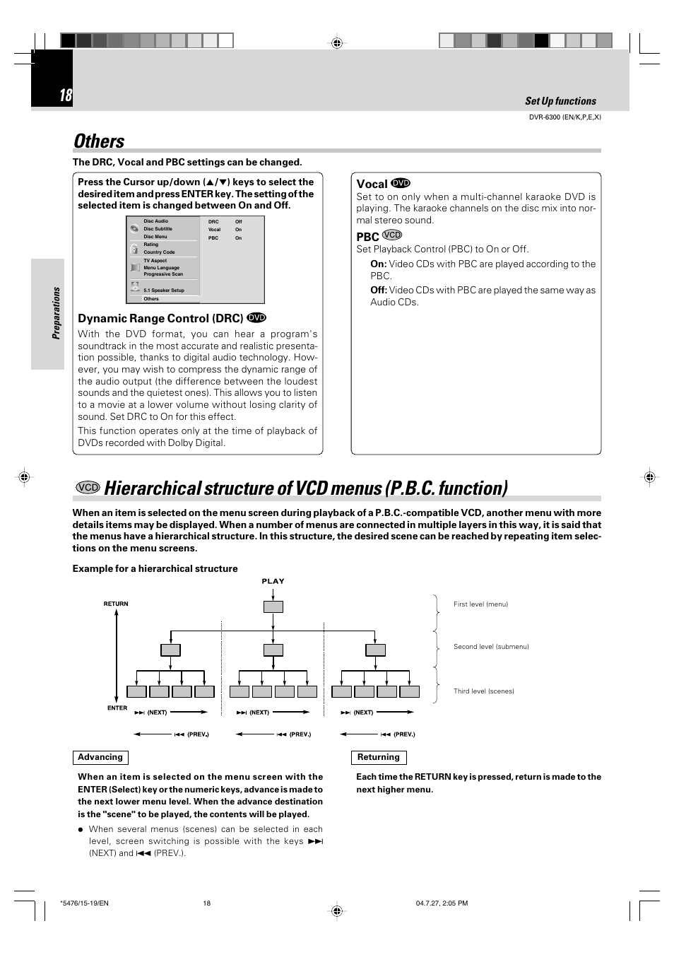 Others, Dynamic range control (drc), Vocal | Kenwood DVT-7300 User Manual | Page 18 / 48