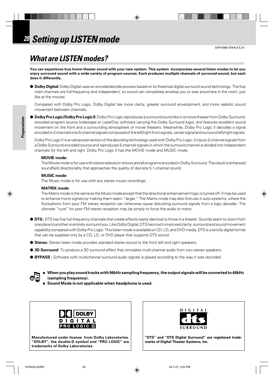 Setting up listen mode, What are listen modes | Kenwood DVT-7300 User Manual | Page 20 / 48