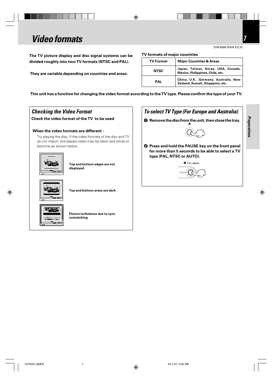 Video formats, Checking the video format | Kenwood DVT-7300 User Manual | Page 7 / 48