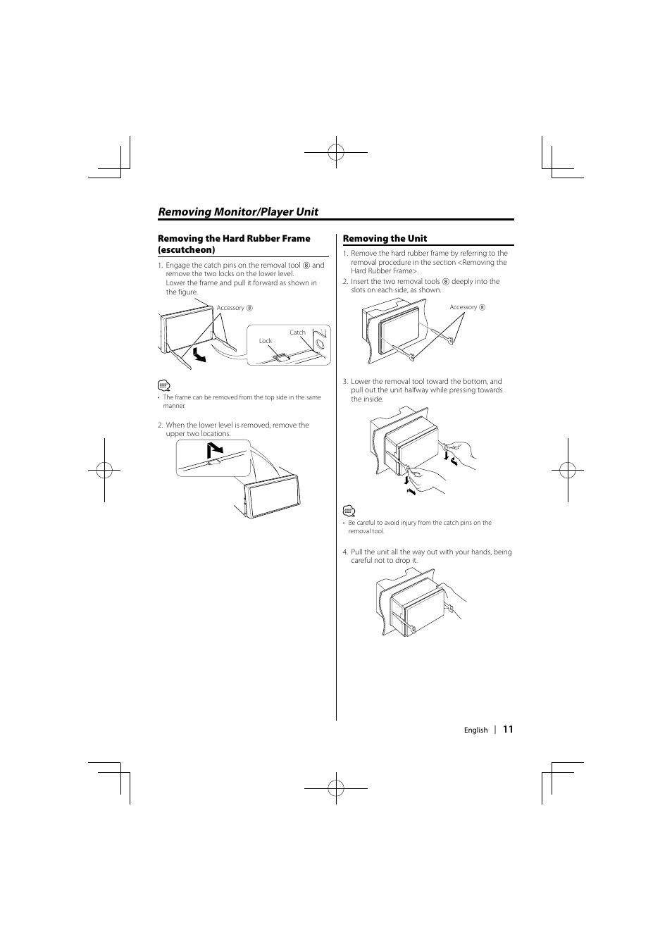 Removing monitor/player unit | Kenwood DDX6046BT User Manual | Page 11 / 32