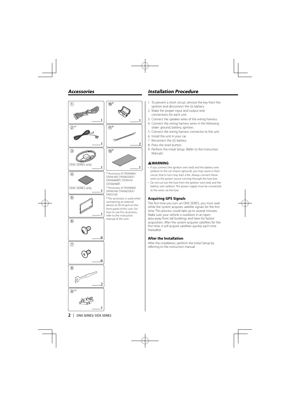 Installation procedure, Accessories | Kenwood DDX6046BT User Manual | Page 2 / 32