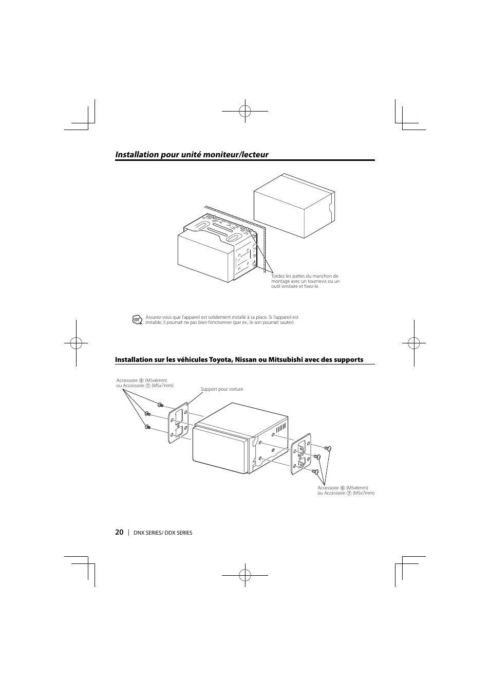 Installation pour unité moniteur/lecteur | Kenwood DDX6046BT User Manual | Page 20 / 32