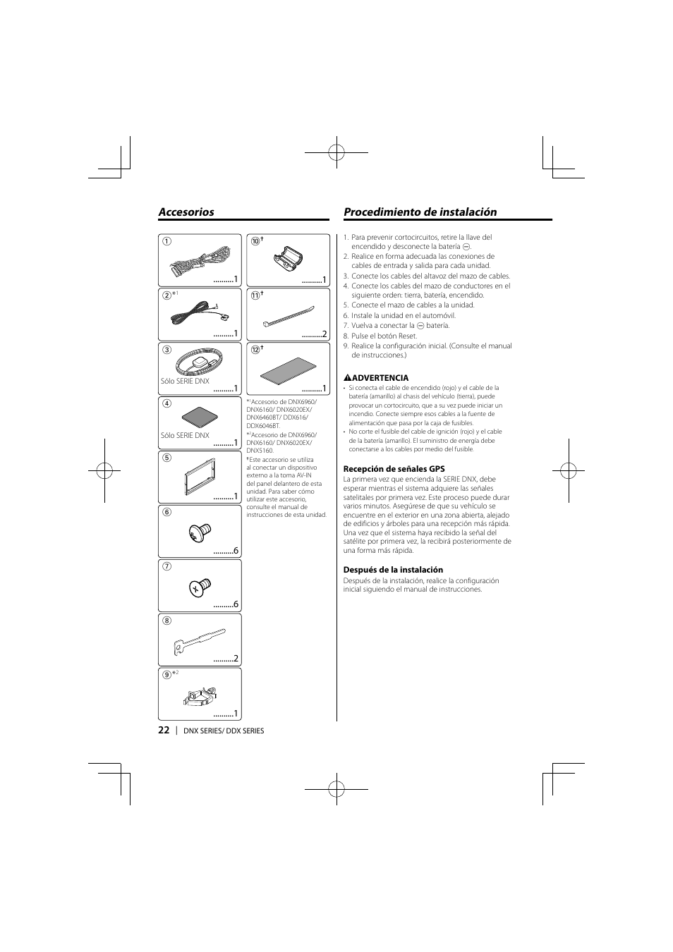 Dnx6-5_k_esp_fix, Procedimiento de instalación, Accesorios | Kenwood DDX6046BT User Manual | Page 22 / 32