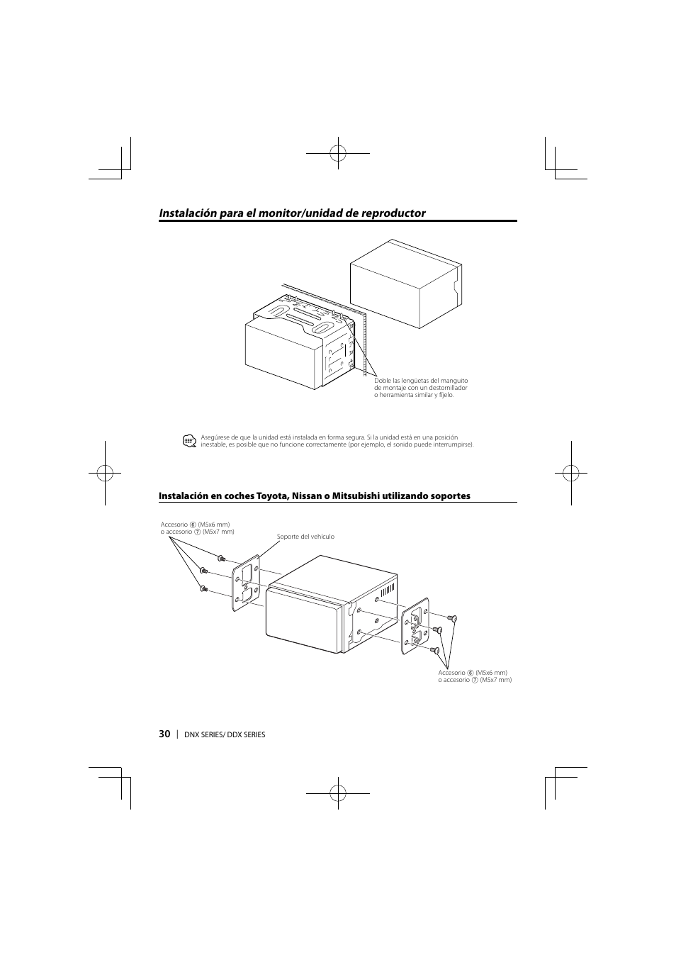 Instalación para el monitor/unidad de reproductor | Kenwood DDX6046BT User Manual | Page 30 / 32