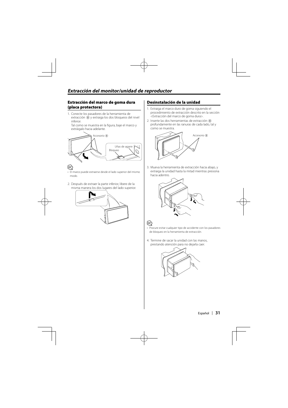 Extracción del monitor/unidad de reproductor | Kenwood DDX6046BT User Manual | Page 31 / 32