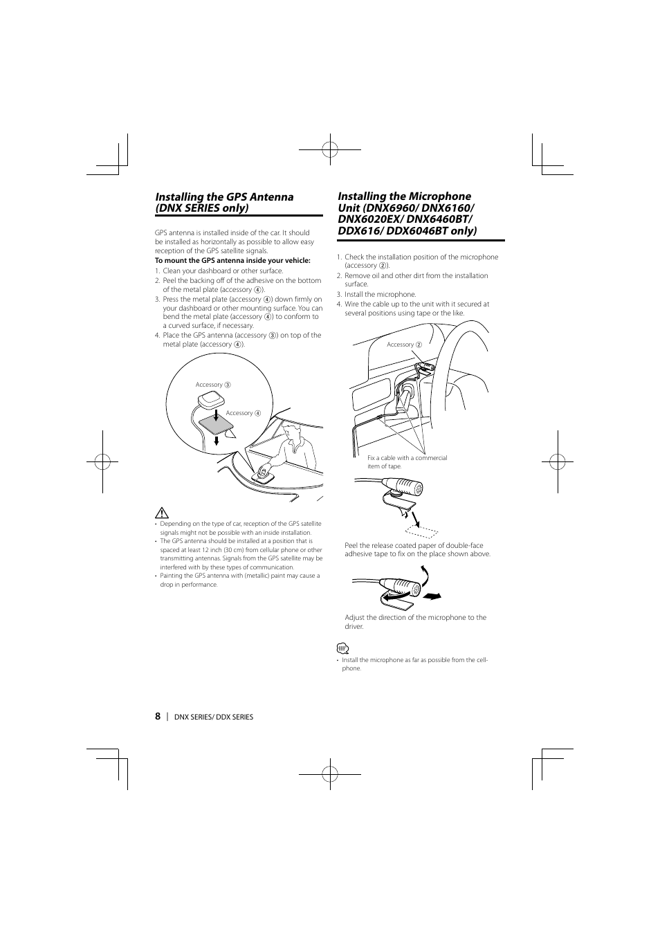 Installing the gps antenna (dnx series only) | Kenwood DDX6046BT User Manual | Page 8 / 32