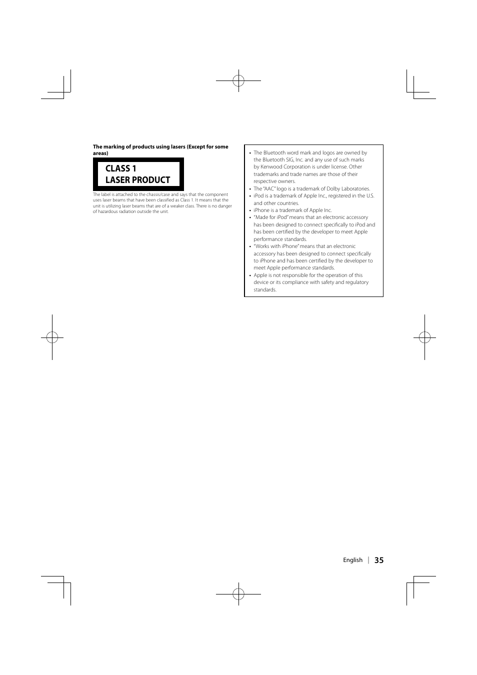 Class 1 laser product | Kenwood KDC-U6046L User Manual | Page 35 / 40