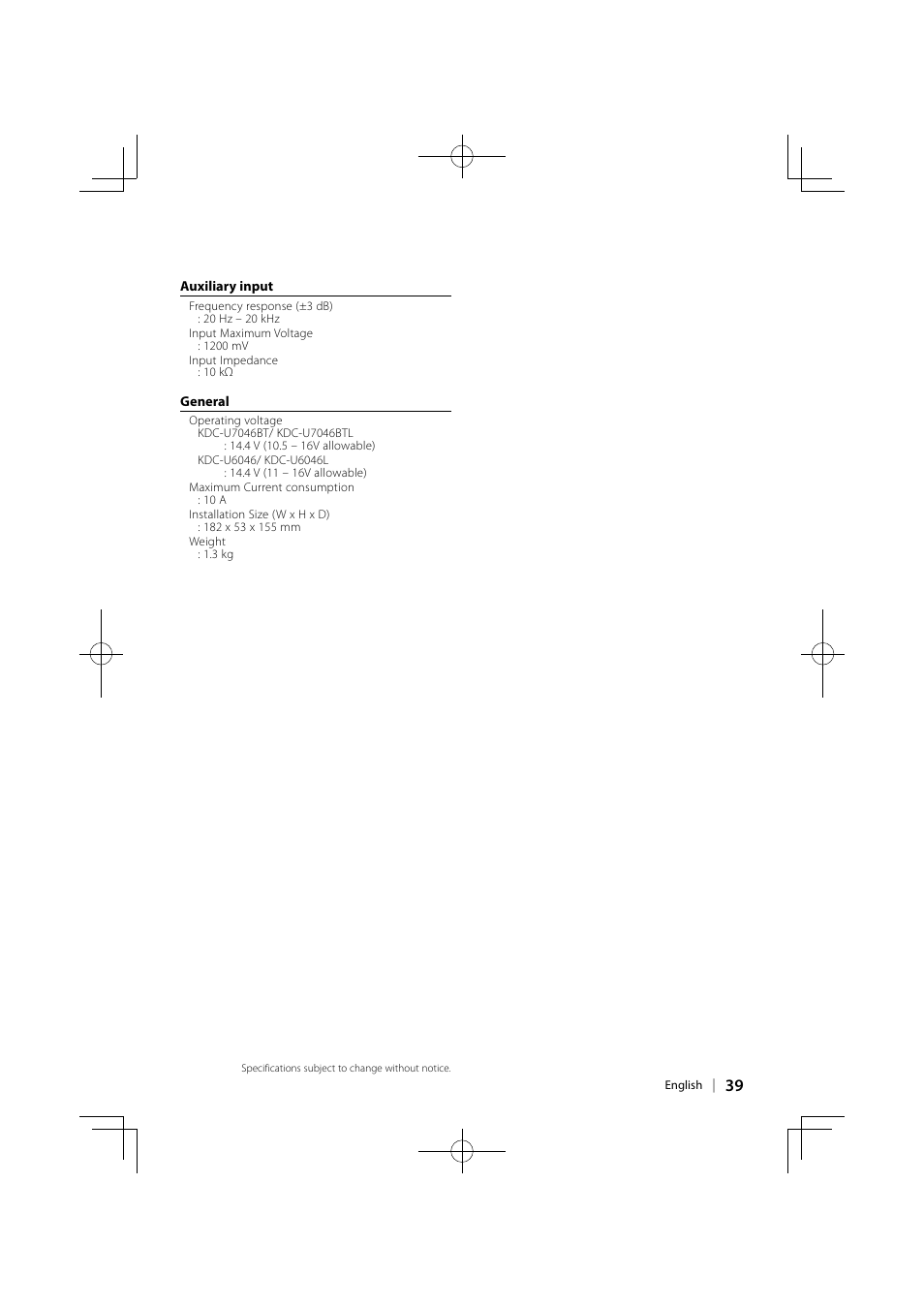 Kenwood KDC-U6046L User Manual | Page 39 / 40