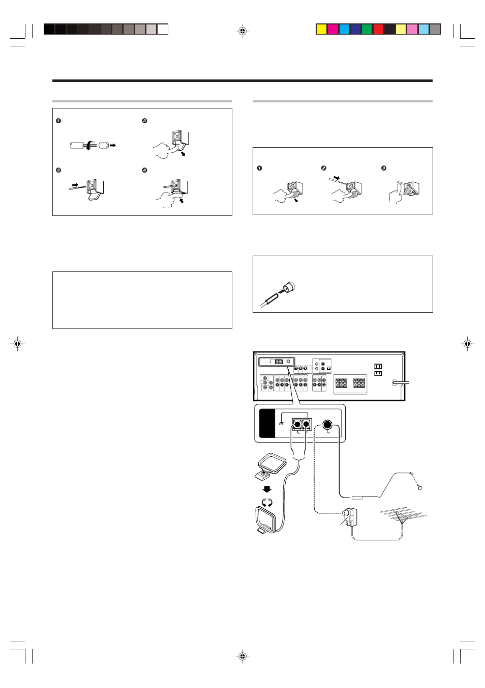 Connecting the terminals, Connecting the antennas, Setting up the system | Speaker impedance, Am loop antenna, Fm indoor antenna, Fm outdoor antenna, Am antenna terminal connections, Fm antenna terminal connections | Kenwood VR-716 User Manual | Page 14 / 40