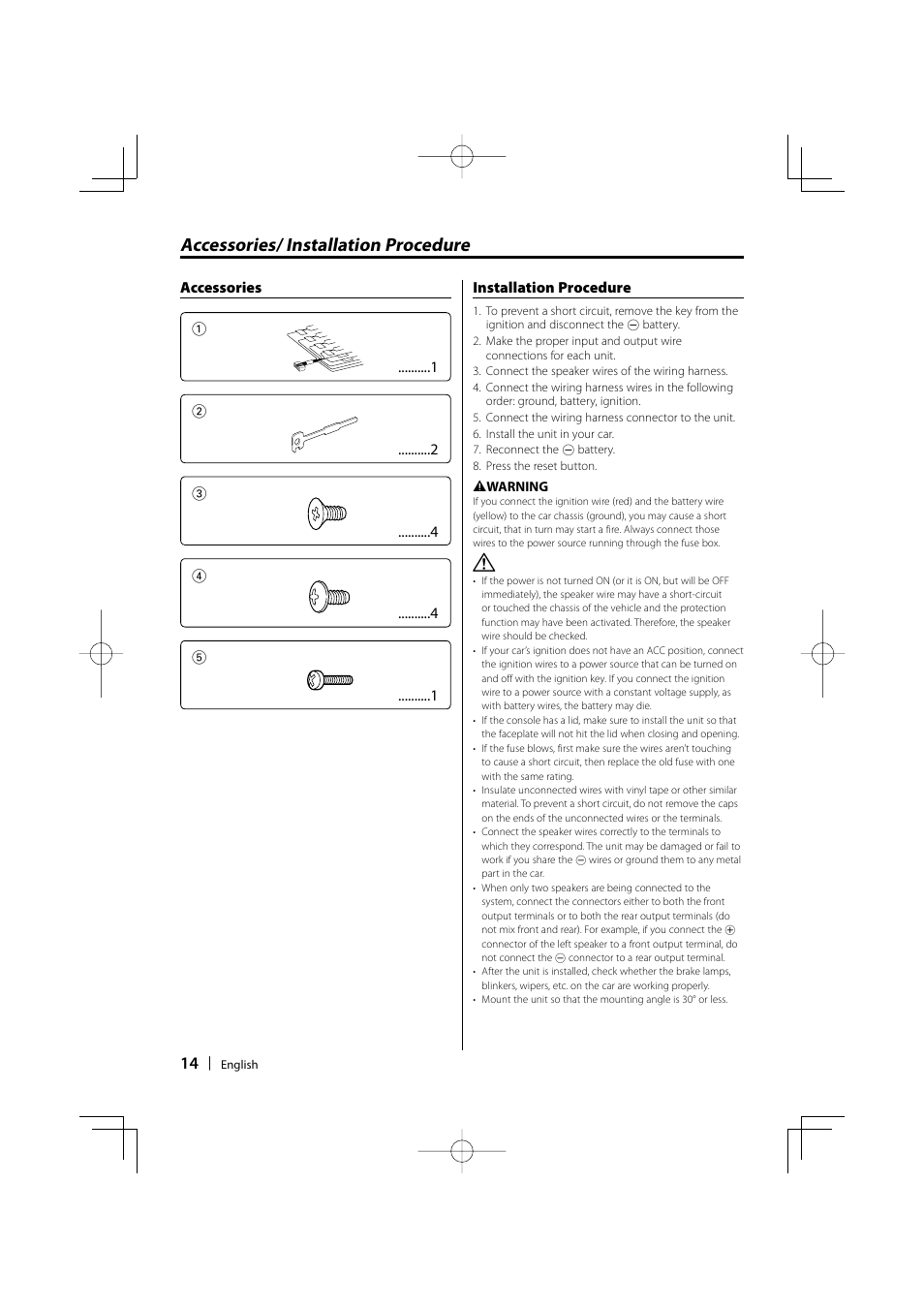 Accessories/ installation procedure | Kenwood KDC-135 User Manual | Page 14 / 56