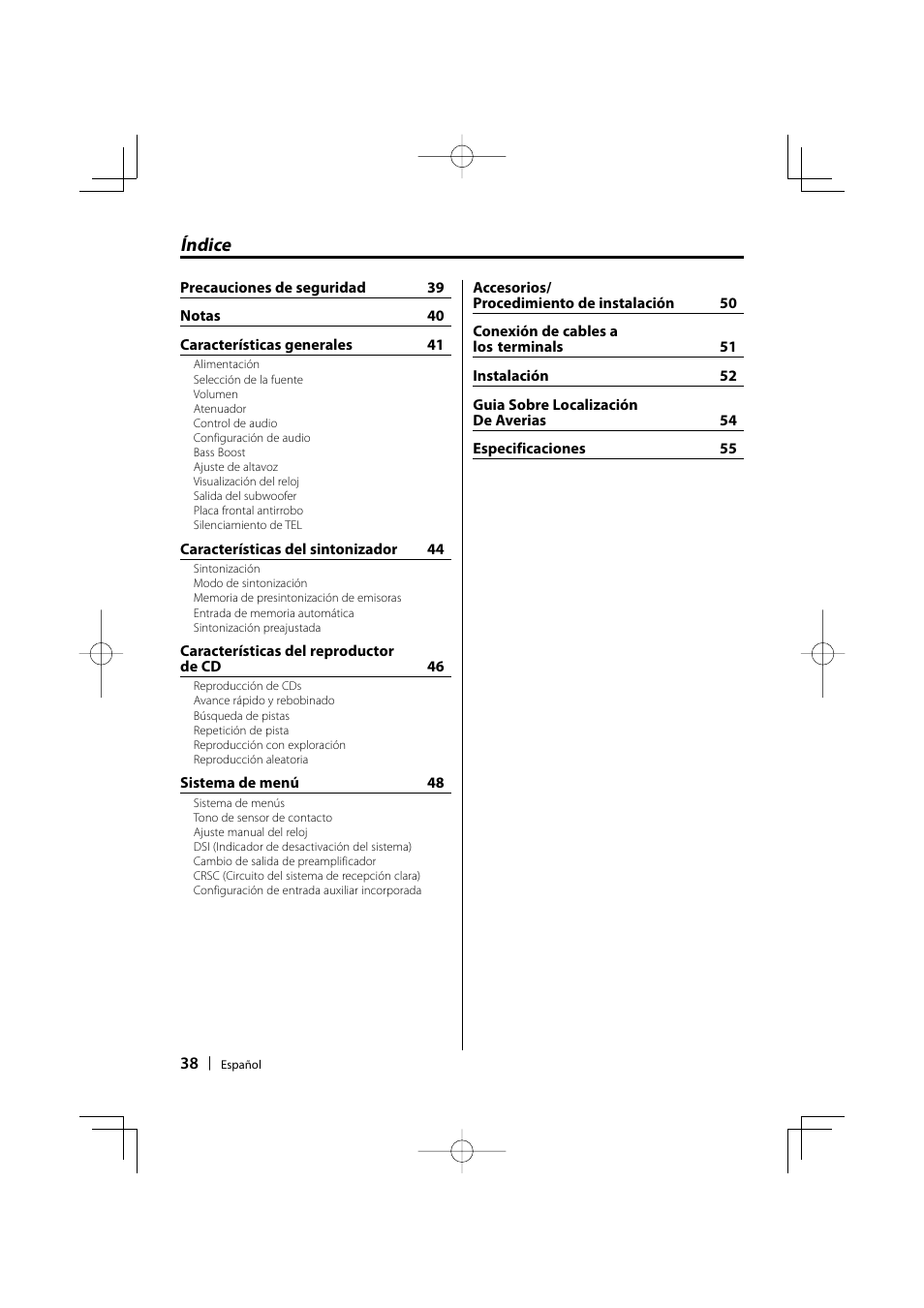 Índice | Kenwood KDC-135 User Manual | Page 38 / 56