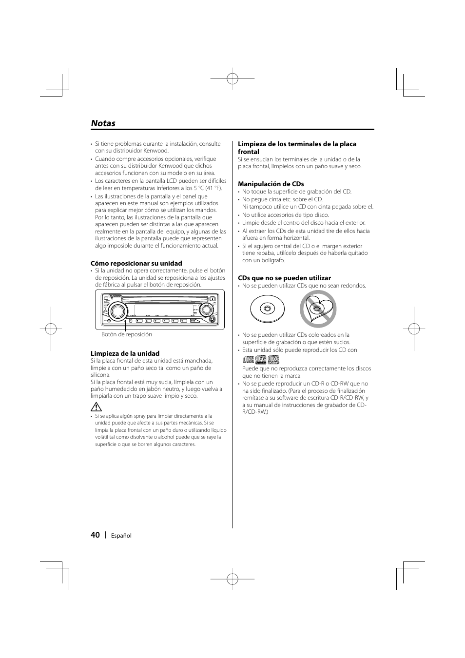 Notas | Kenwood KDC-135 User Manual | Page 40 / 56