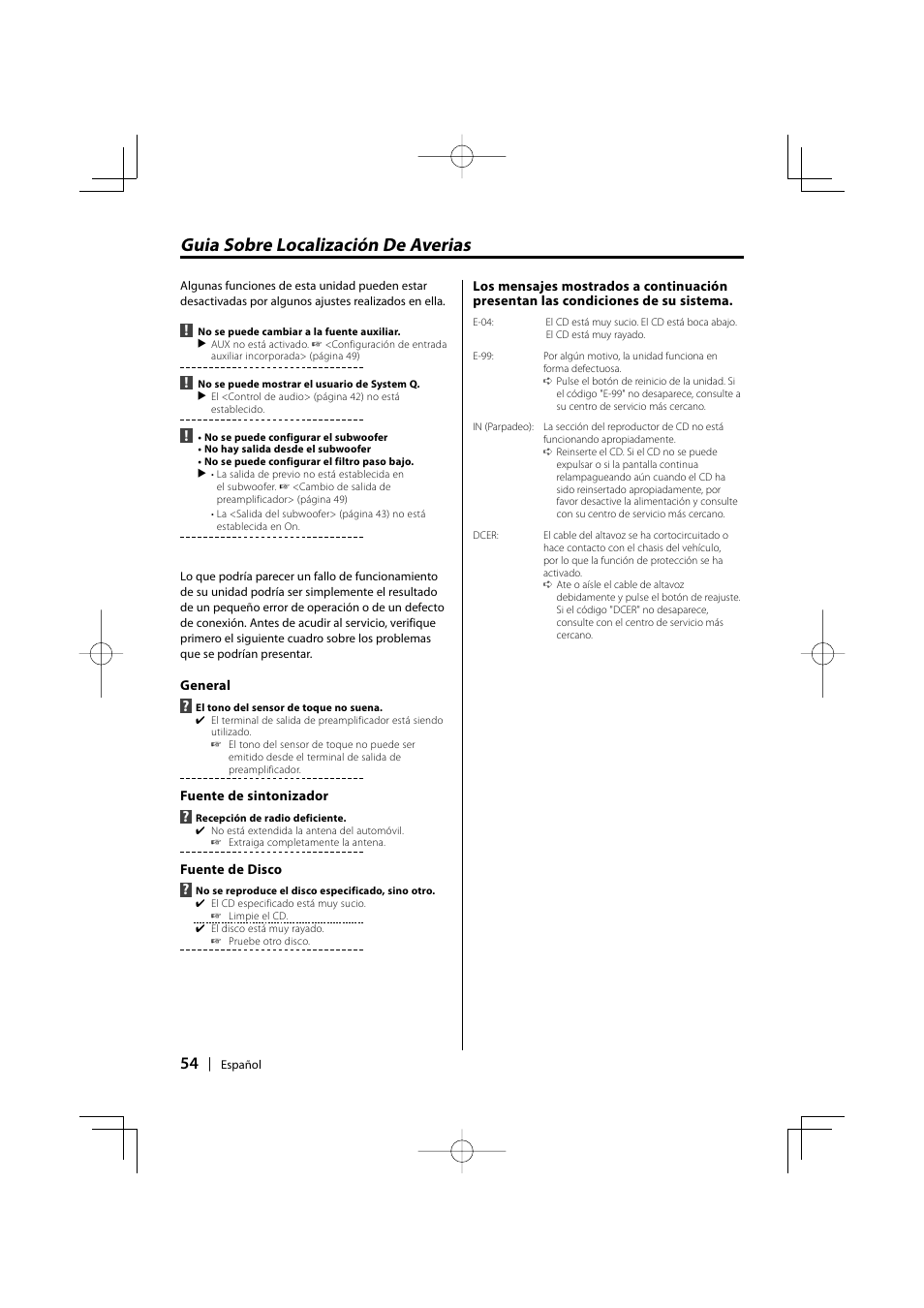 Guia sobre localización de averias | Kenwood KDC-135 User Manual | Page 54 / 56