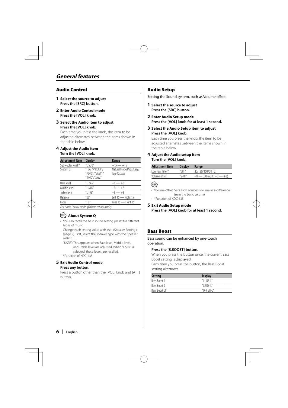 General features | Kenwood KDC-135 User Manual | Page 6 / 56