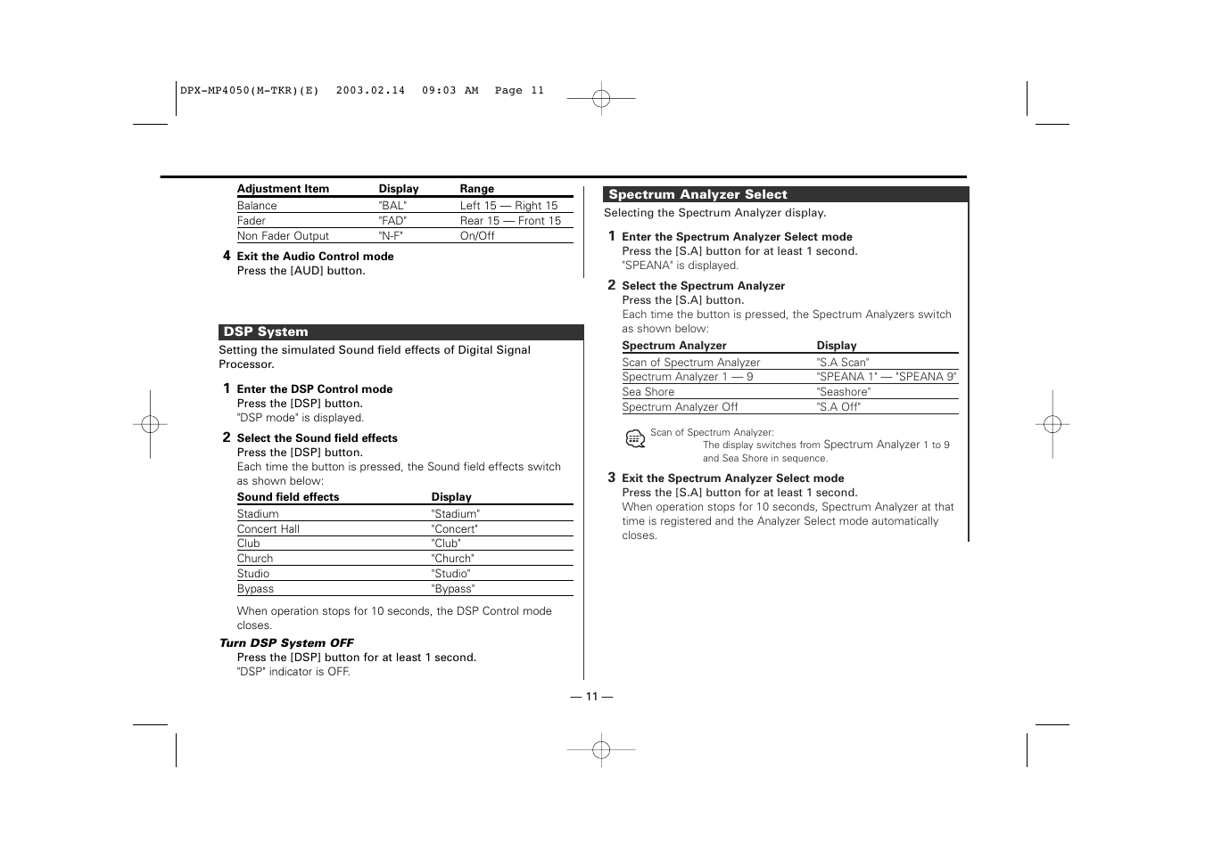 Kenwood DPX-3050 User Manual | Page 11 / 38