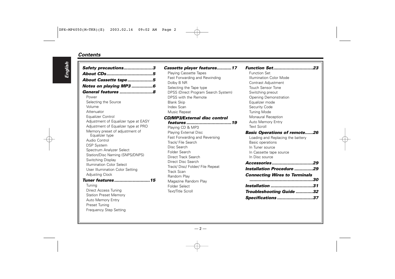 Kenwood DPX-3050 User Manual | Page 2 / 38