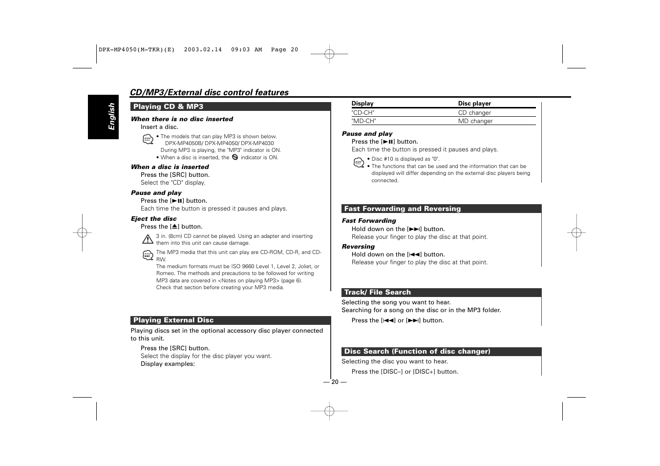 Kenwood DPX-3050 User Manual | Page 20 / 38