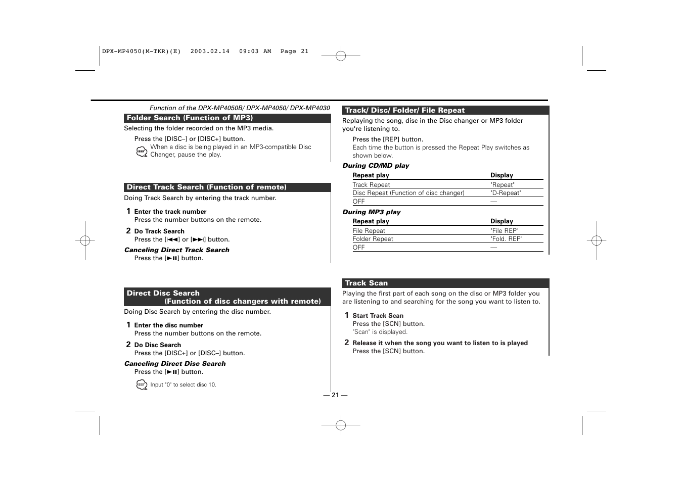 Kenwood DPX-3050 User Manual | Page 21 / 38