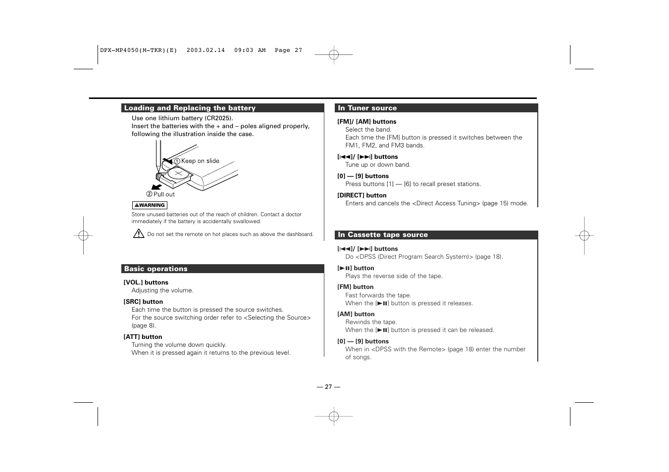 Kenwood DPX-3050 User Manual | Page 27 / 38