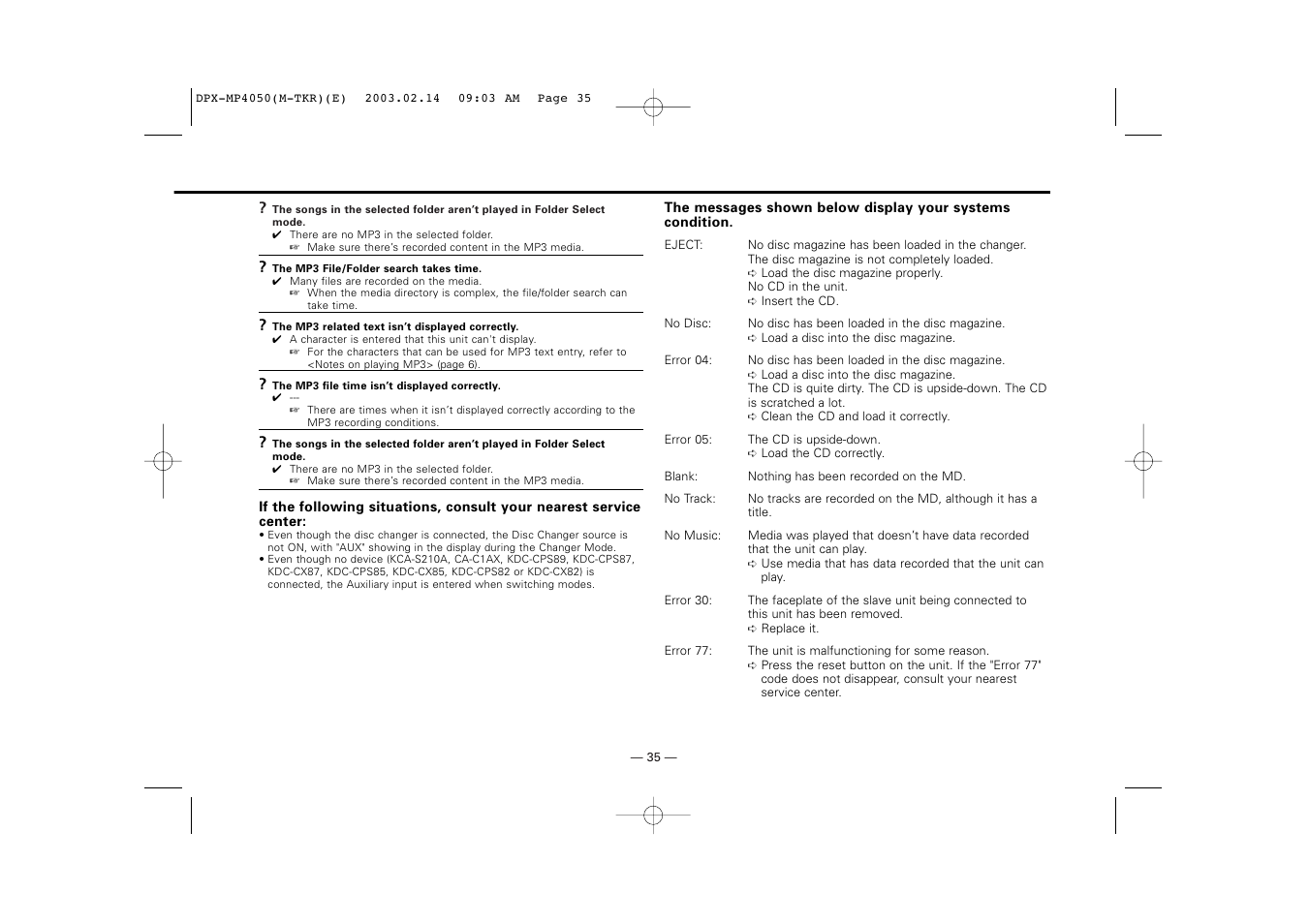 Kenwood DPX-3050 User Manual | Page 35 / 38