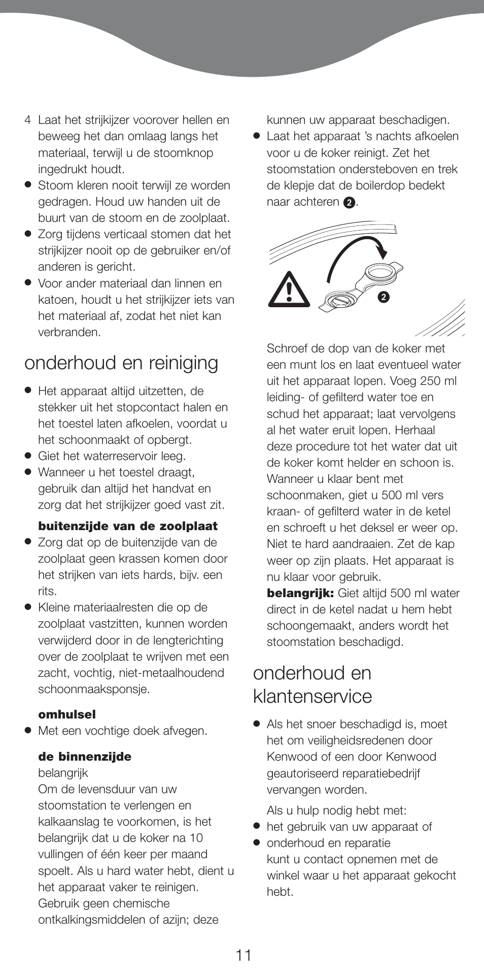 Onderhoud en reiniging, Onderhoud en klantenservice | Kenwood IC800 User Manual | Page 14 / 105