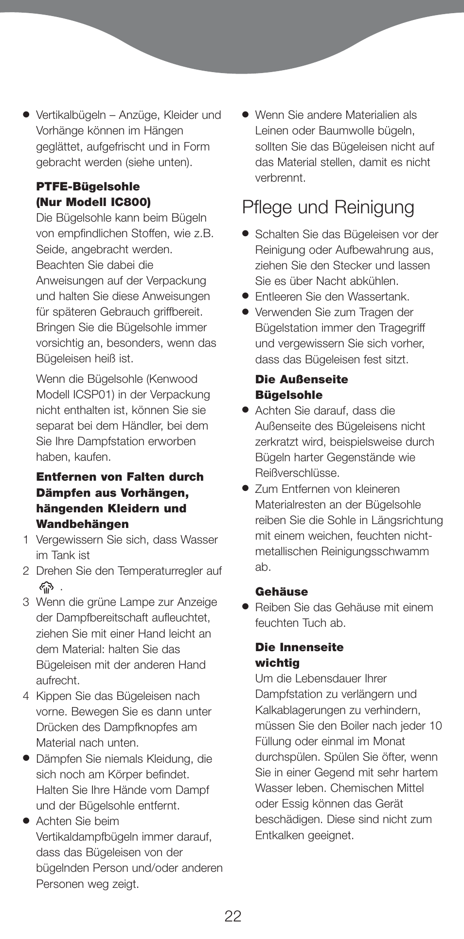 Pflege und reinigung | Kenwood IC800 User Manual | Page 25 / 105