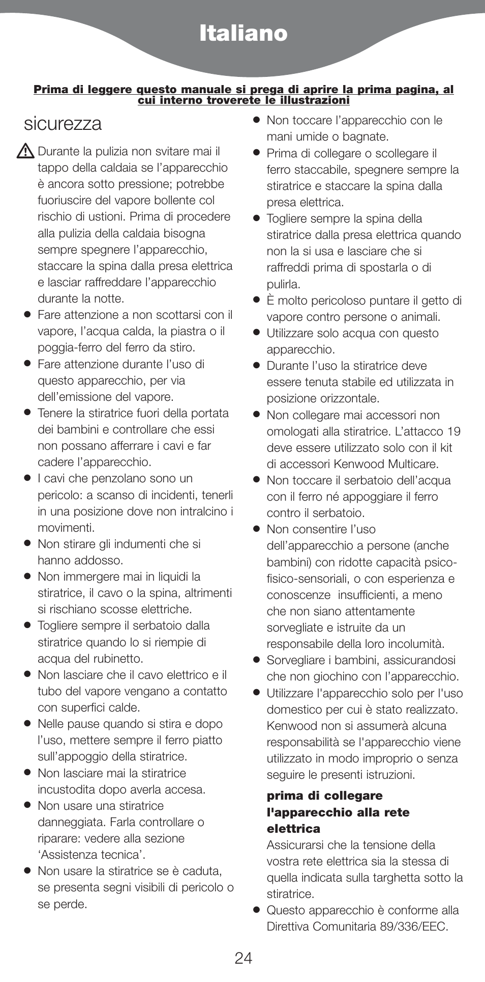 Italiano, Sicurezza | Kenwood IC800 User Manual | Page 27 / 105