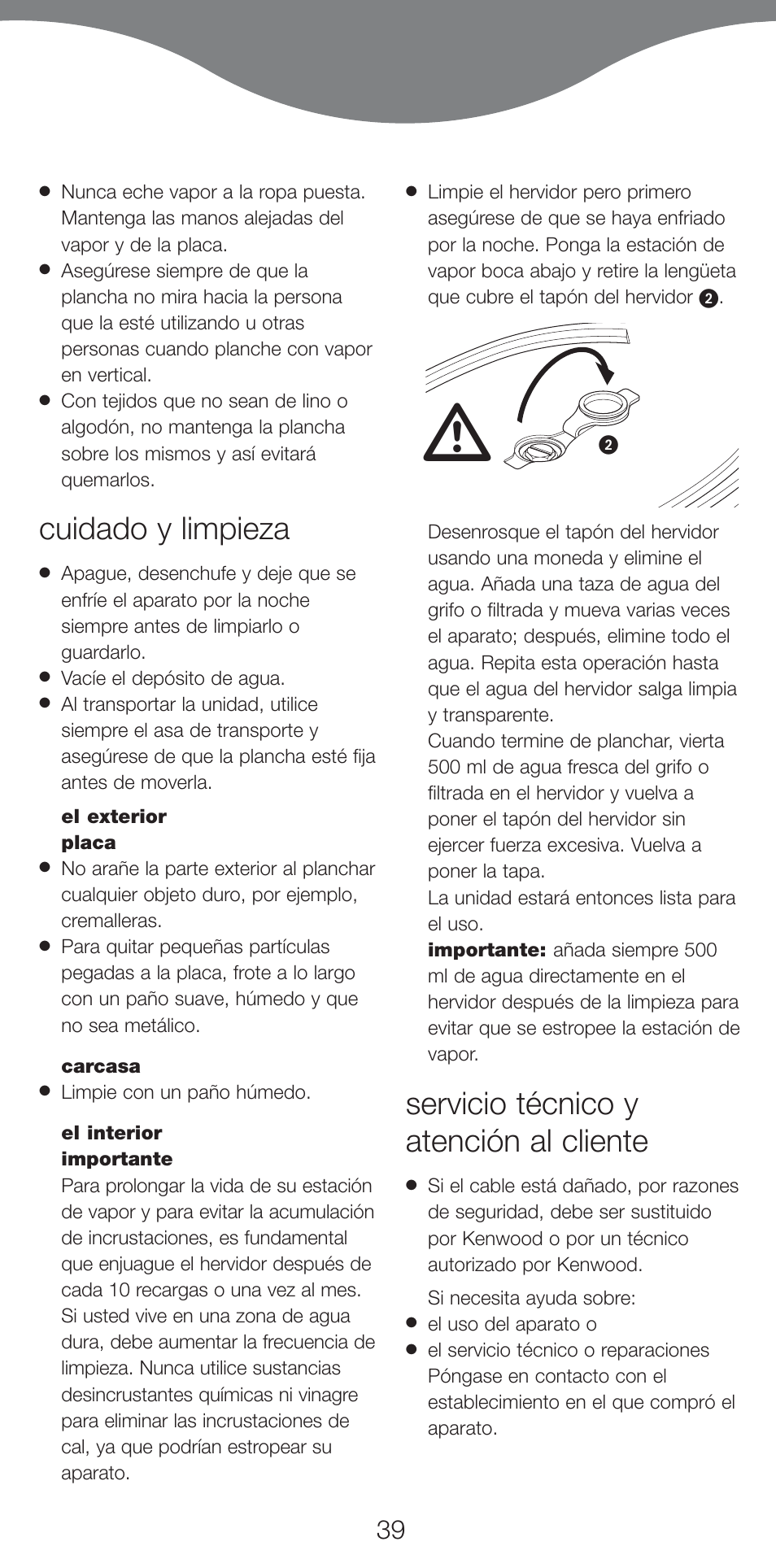 Cuidado y limpieza, Servicio técnico y atención al cliente | Kenwood IC800 User Manual | Page 42 / 105