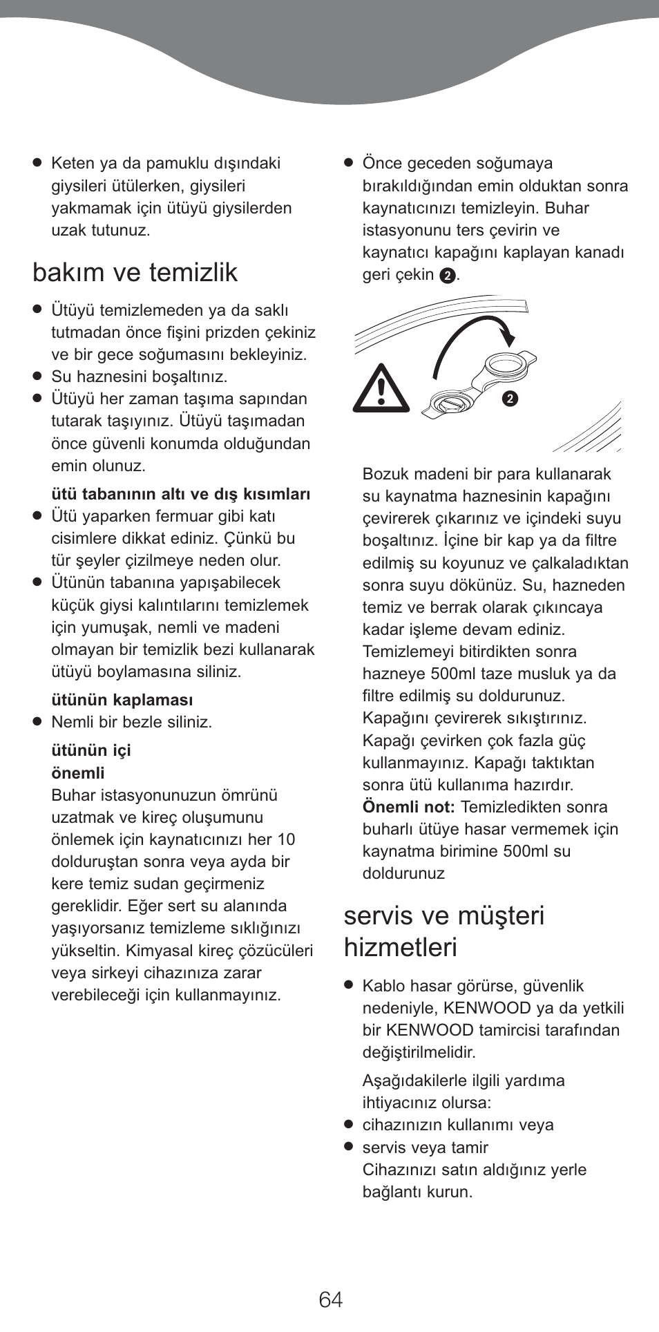 Bakım ve temizlik, Servis ve müşteri hizmetleri | Kenwood IC800 User Manual | Page 67 / 105