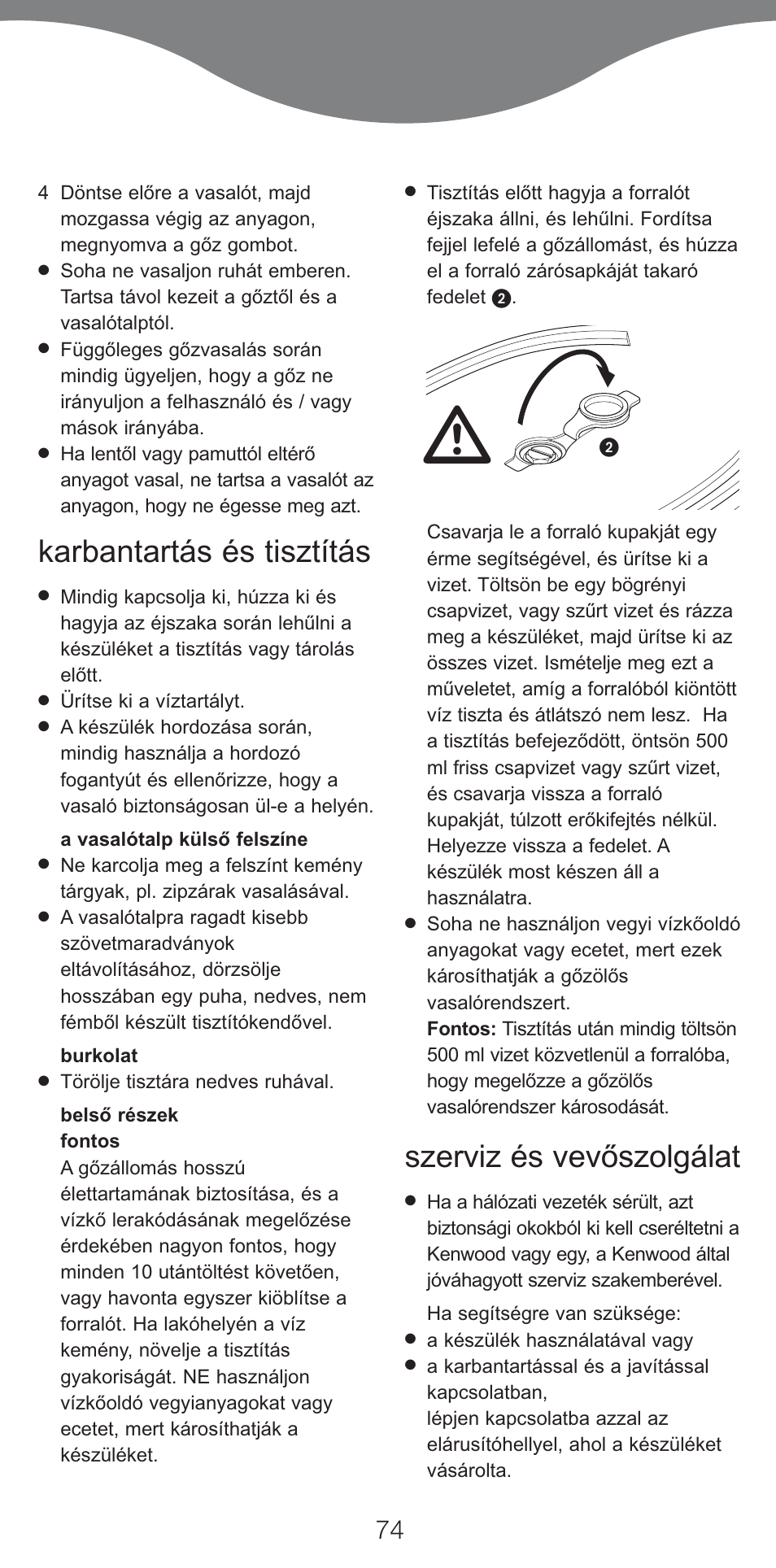 Karbantartás és tisztítás, Szerviz és vevőszolgálat | Kenwood IC800 User Manual | Page 77 / 105